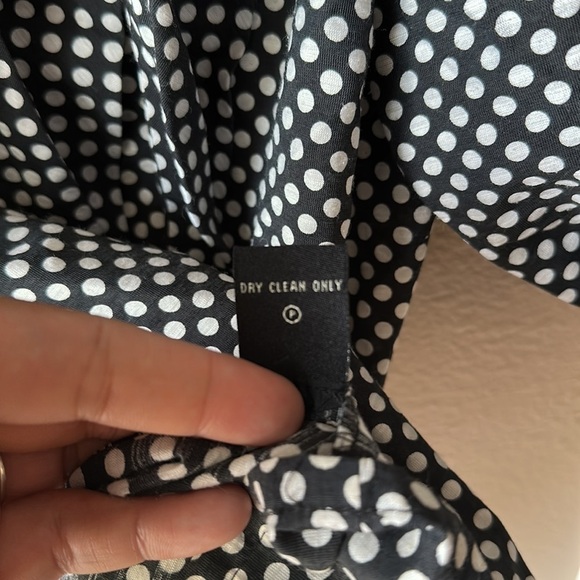 BCBGMAXAZRIA Puffy Sleeve Oversized Polka Dot Tie Neck Blouse - Picture 8 of 9